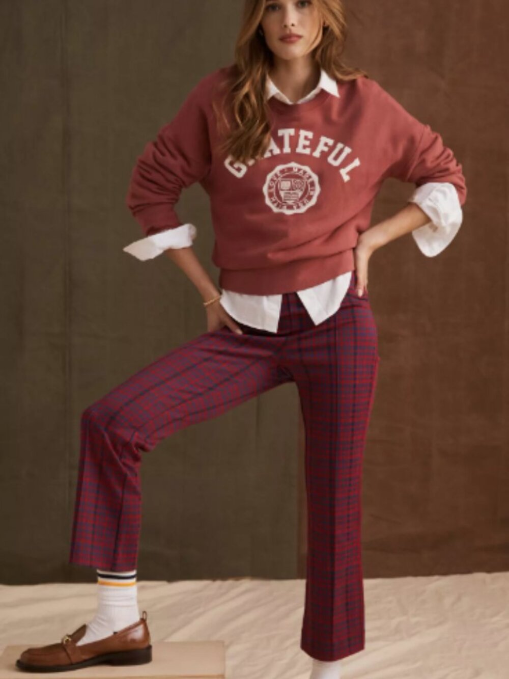 Anthropologie Maeve The Margot Kick-Flare Trousers Size XS red plaid EUC